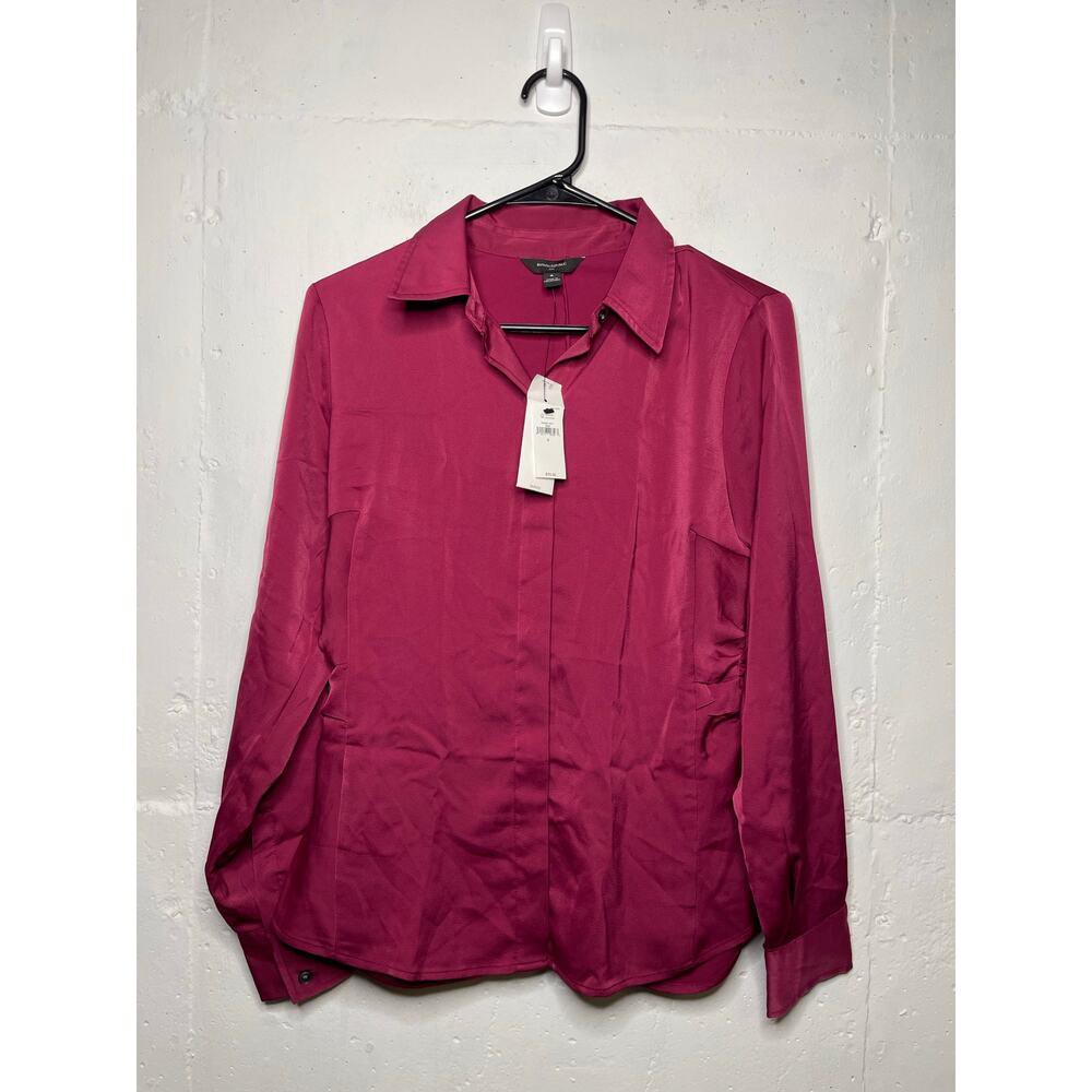 NEW Banana Republic Button Down Blouse Size 6 Gathered Sides Wine Red